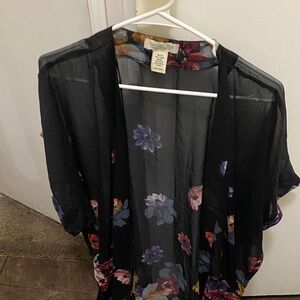 Rachel Zoe Sheer Black Kimono with Floral Accents
